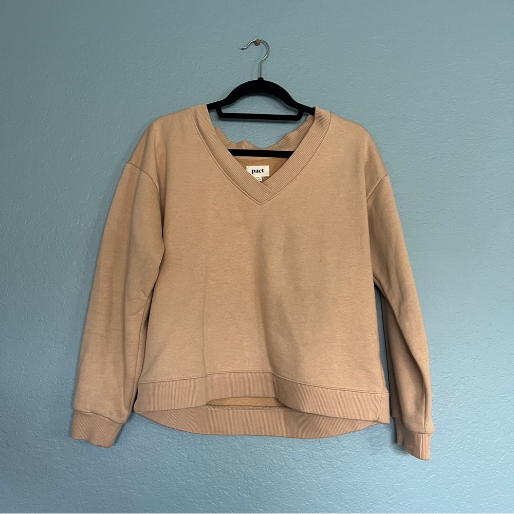 Pact Courtside Light Tan V-Neck Sweater